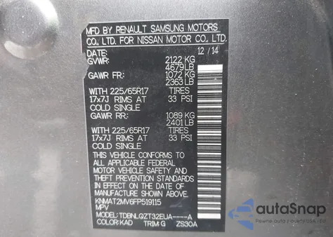 2015 Nissan Rogue Sv из США, поврежденный, VIN KNMAT2MV6FP519115